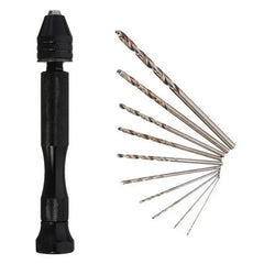 Aluminum Hand Drill Set: 10x Alloy Steel Twist Drills + Keyless Chuck