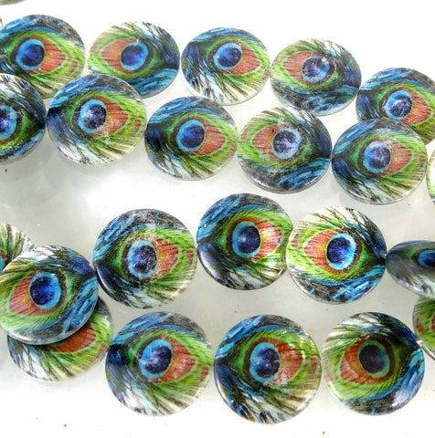 Peacock Feather Style Oblate Disc Coin Loose Shell Beads